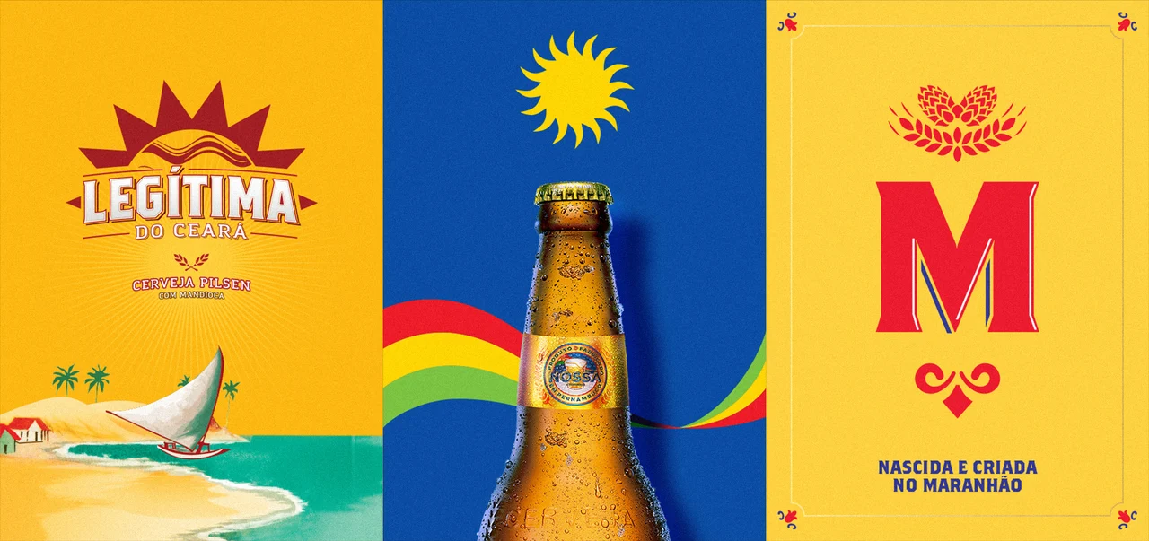 ambev roots — legítima coastal illustration, nossa bottle and magnífica monogram