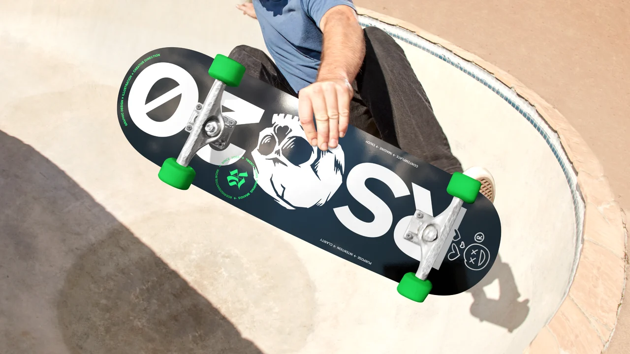 rs20 — skateboard with the RS20 graphic identity