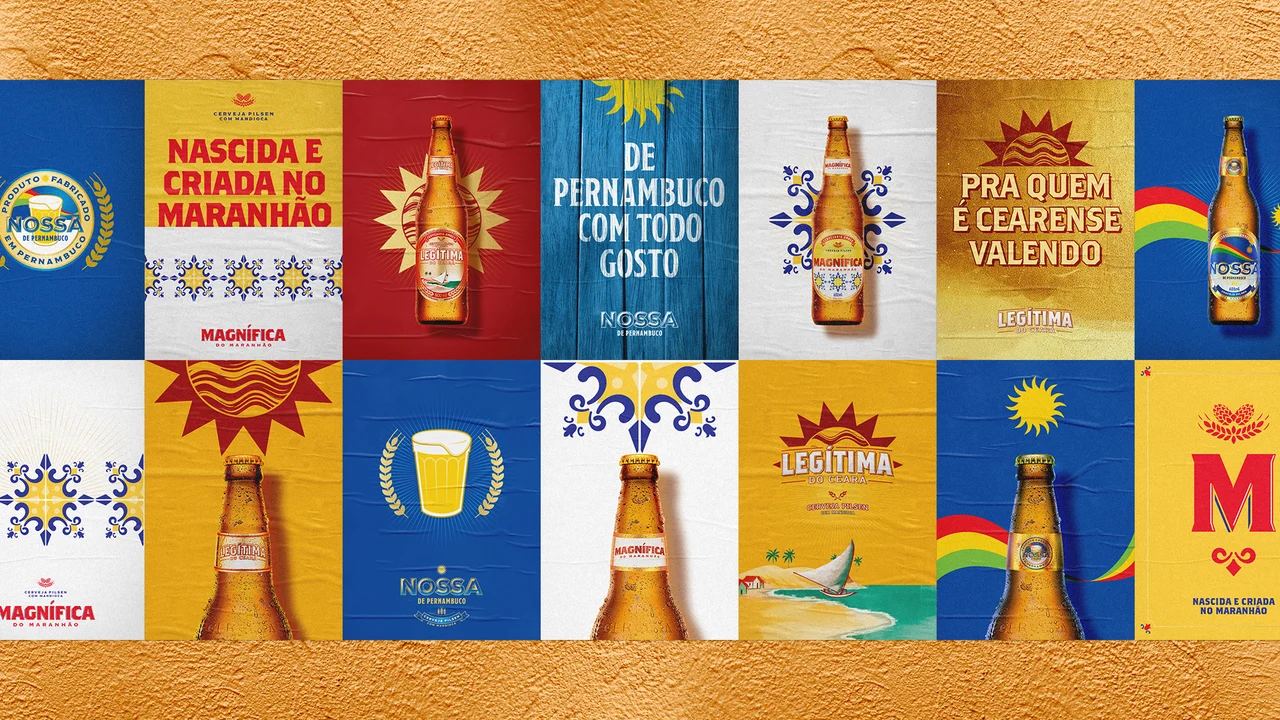 ambev roots — a wall of posters bringing together the three regional beer identities
