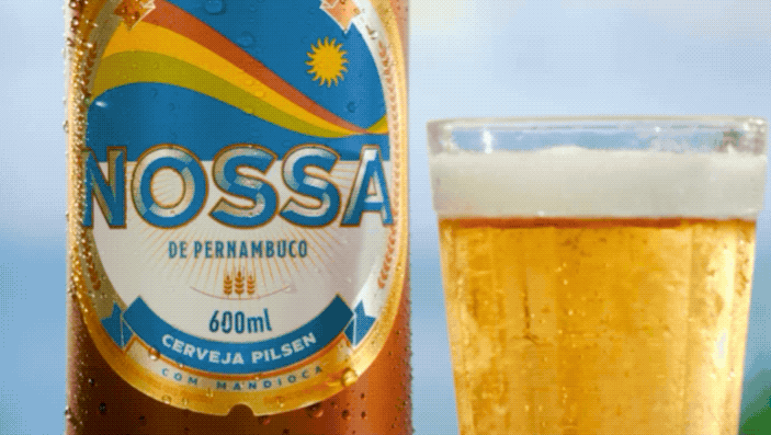 ambev roots — nossa bottle and a glass of beer — animated detail