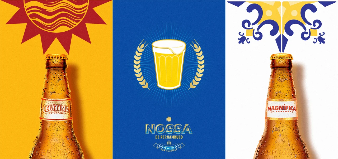ambev roots — legítima and magnífica bottles with nossa’s beer-glass illustration