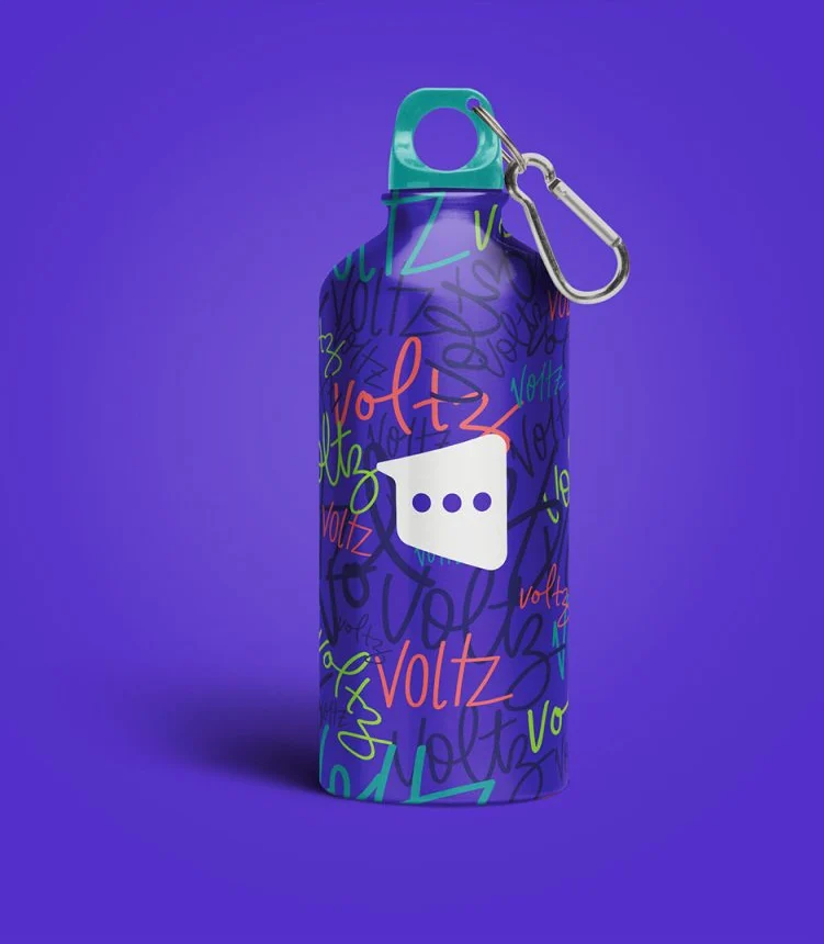 voltz — branded bottle with colourful handwritten lettering