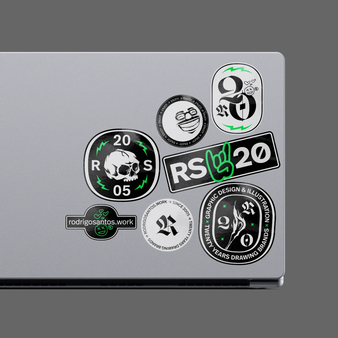 rs20 — anniversary stickers on a laptop