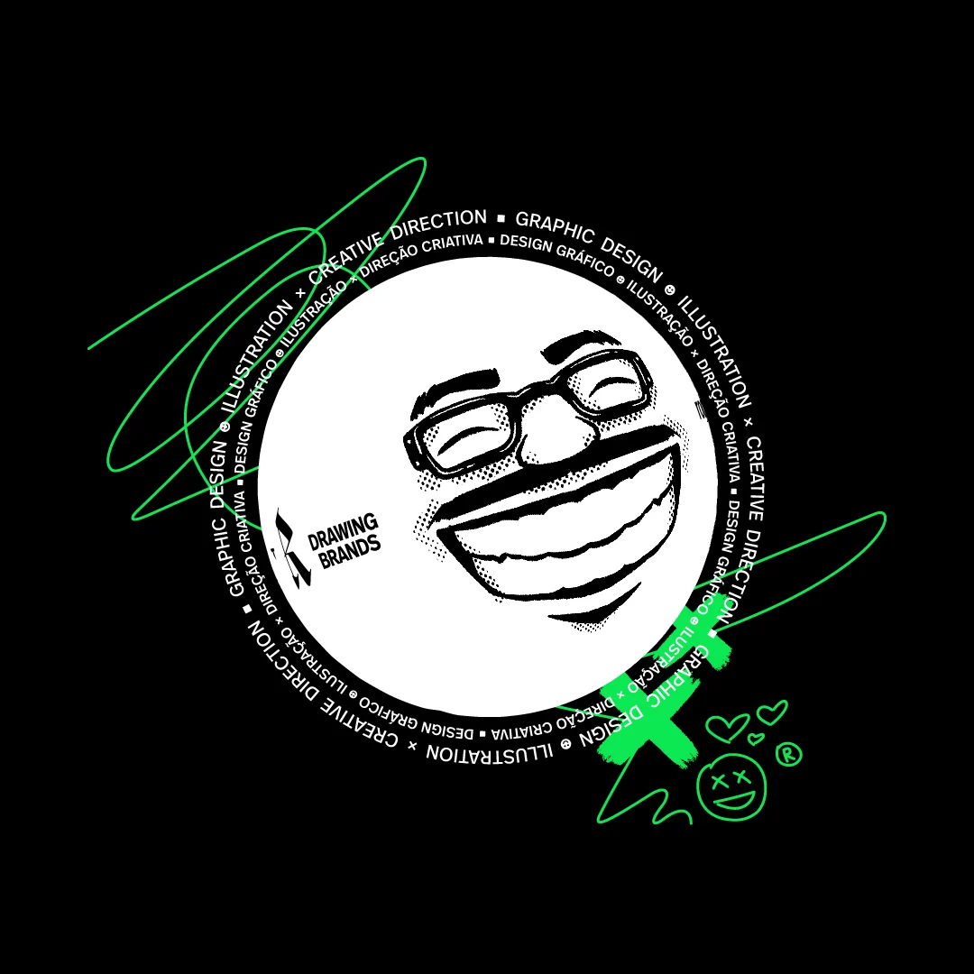 rs20 — illustrated portrait with circular typography and green graphic gestures